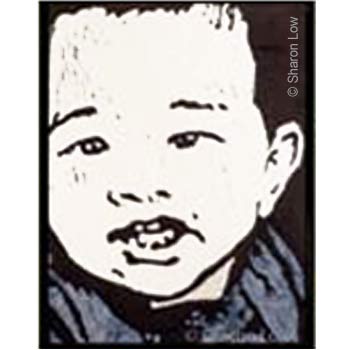 Siblings Four (Detail Lucas) - Softcut relief print by Sharon Low 2011